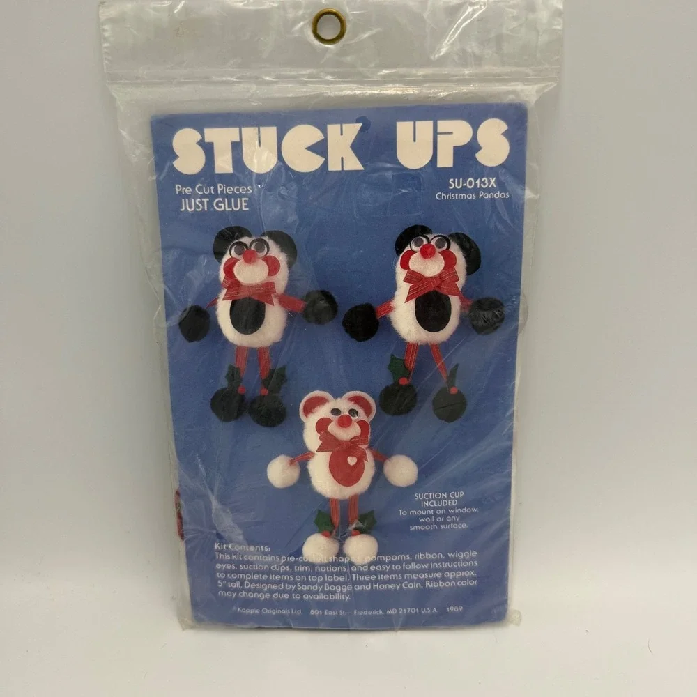 Vintage 1989 Kappie Originals Stuck Ups Christmas Pandas Craft Kit SU-013X NEW